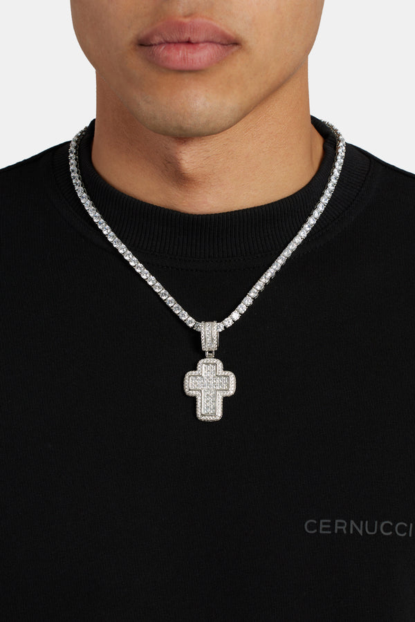 35mm Iced CZ Baguette Cross Pendant