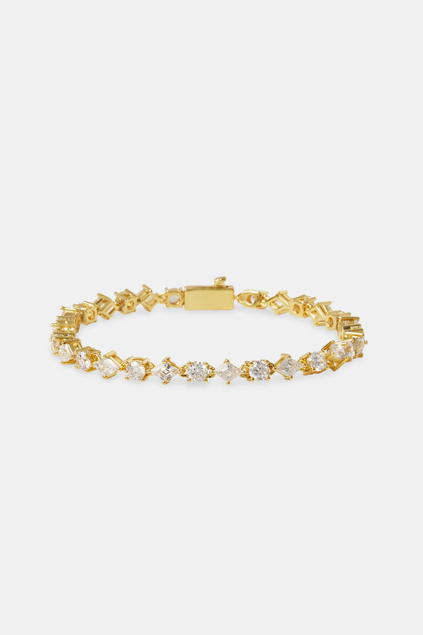 4mm Round & Shape Stone Tennis Bracelet - Gold