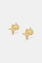 Iced Double Star Stud Earrings - 14mm - Gold