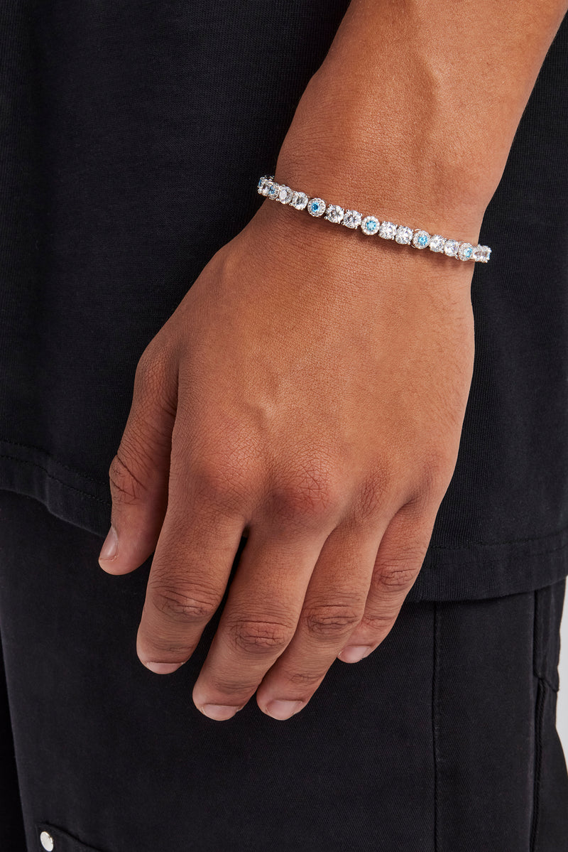 Blue CZ Cluster Tennis Bracelet - 5mm