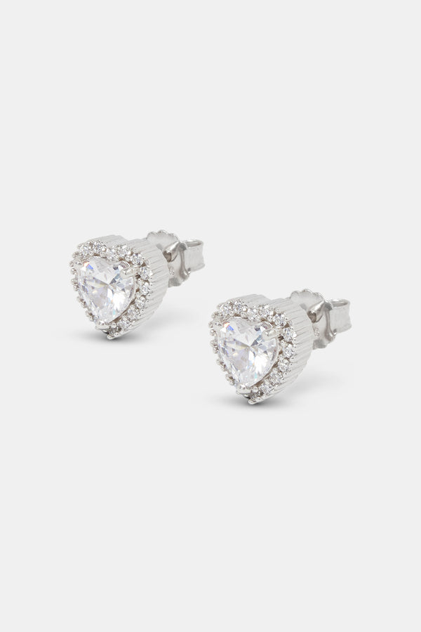 Clear CZ Heart Cluster Stud Earrings - 10mm