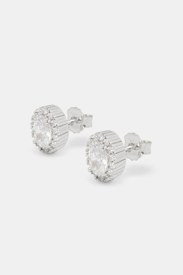 Clear CZ Cluster Oval Stud Earrings - 10mm