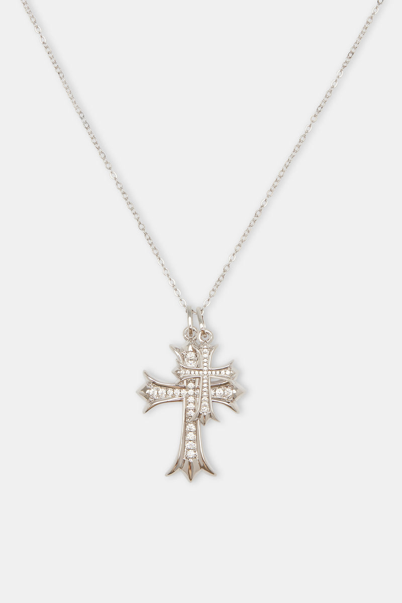 Mens Double Iced Cross Necklace - 40mm