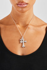 Double Iced Cross Necklace - White - 45mm