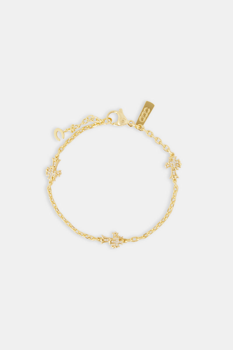 Cross Thin Link Bracelet - 2.5mm - Gold