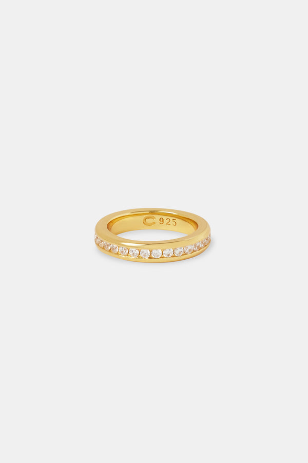 Clear Iced Centre Band Ring - Gold 4mm