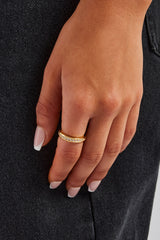 Clear Iced Centre Band Ring - Gold 4mm