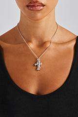 24mm Micro Double Cross Necklace - White