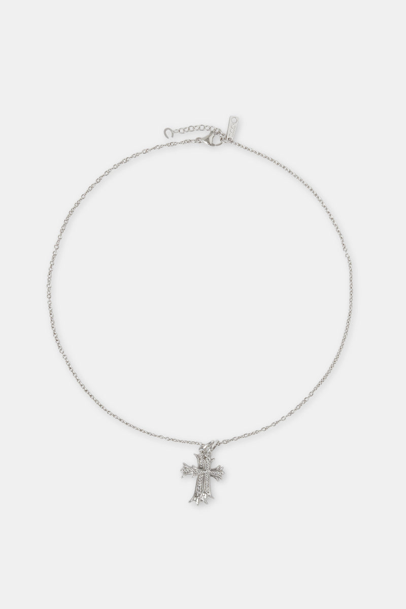 24mm Micro Double Cross Necklace - White