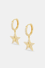 Iced Star Huggie Earrings - 12mm - Gold