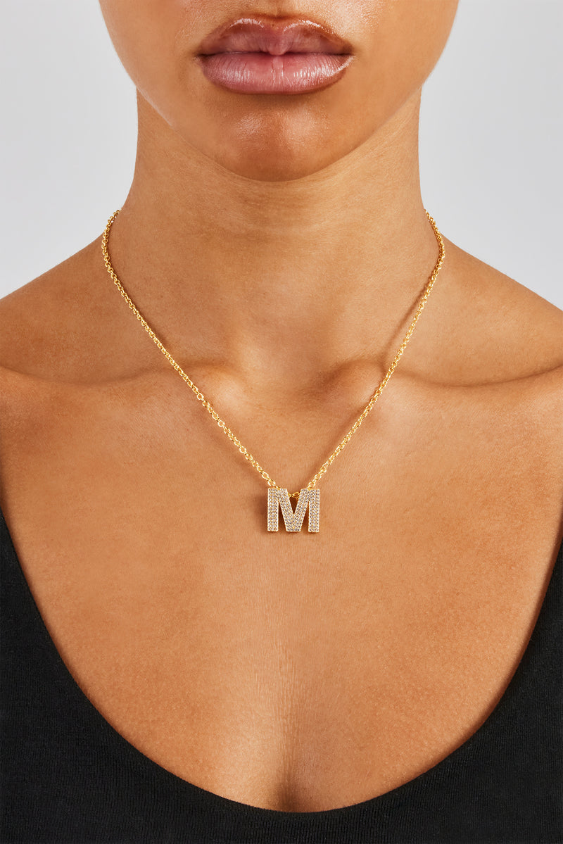 Iced Balloon Letter Necklace - 20mm - Gold