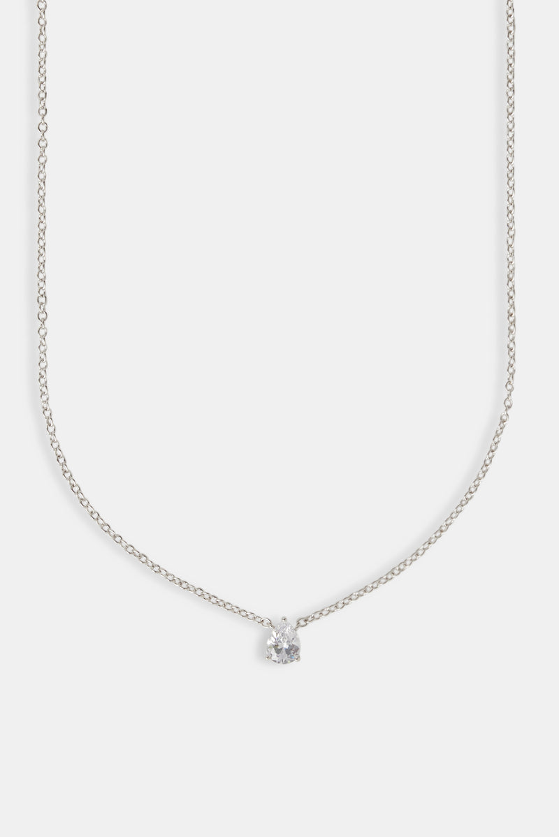 Iced CZ Pear Stone Necklace - 10mm