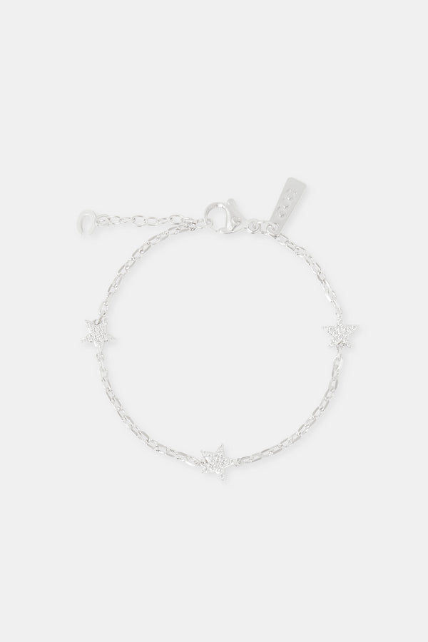 Iced Star Rolo Link Bracelet - 2.5mm