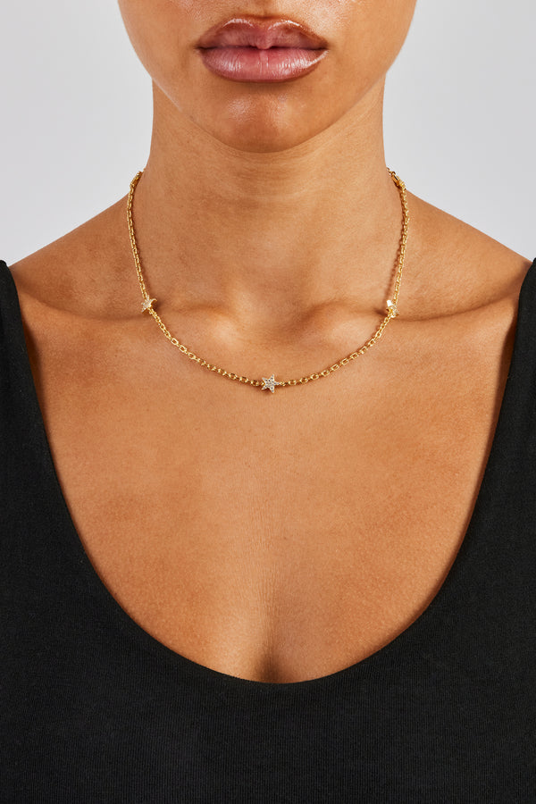 Iced Star Thin Link Chain - 2.5mm - Gold