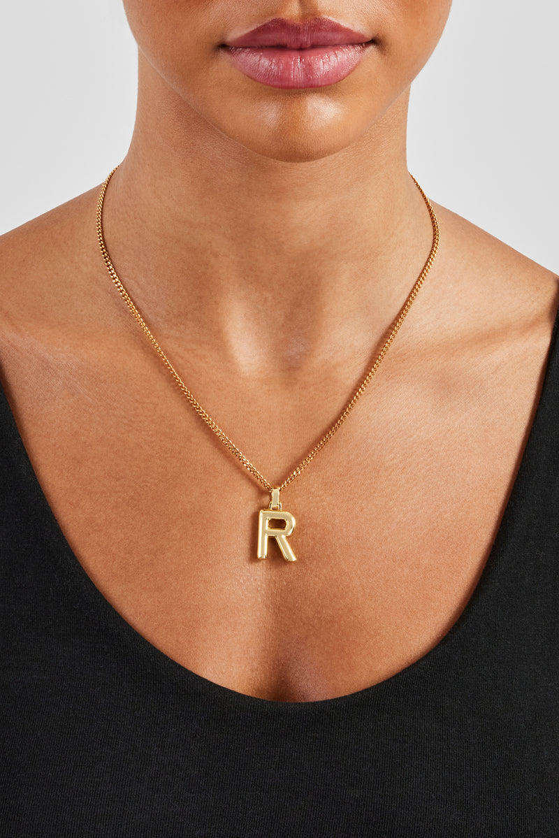 Mini Polished Balloon Letter Pendant & 3mm Micro Cuban Chain - Gold