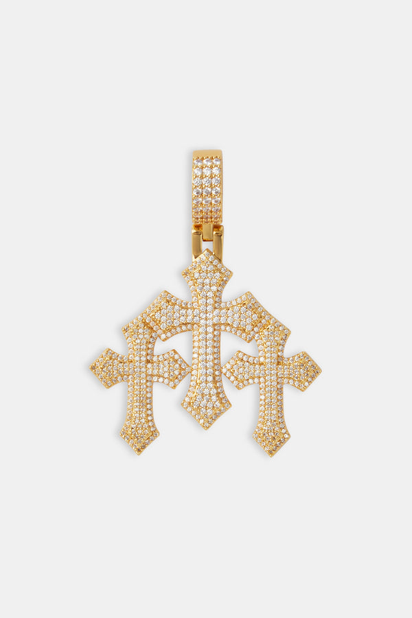 Women's Triple Cross Pendant & 5mm Tennis Chain - Gold