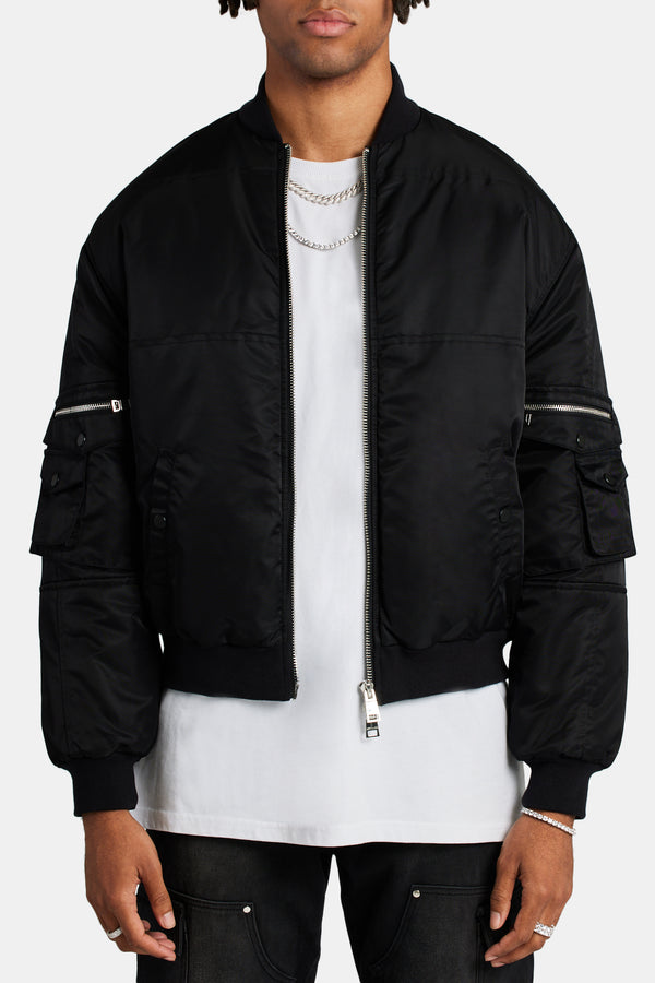 Cargo Bomber Jacket - Black