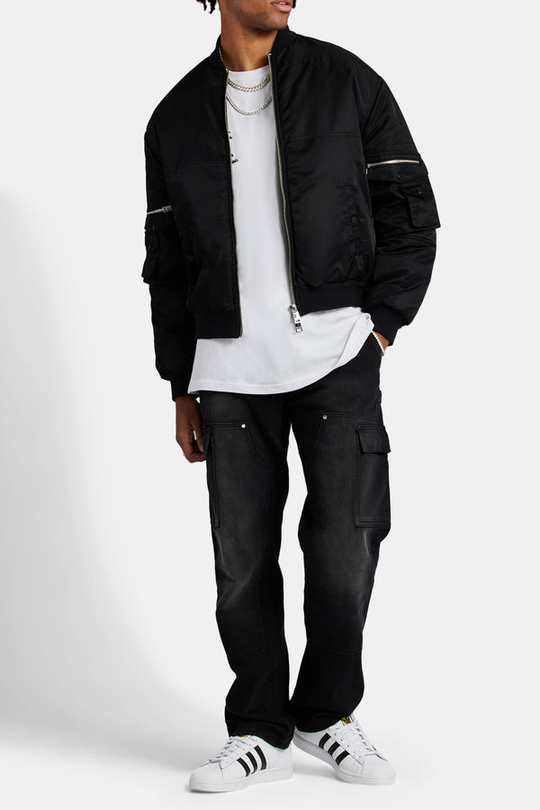 Cargo Bomber Jacket - Black