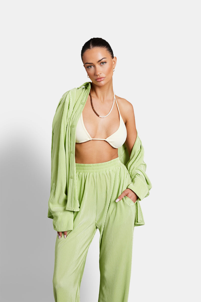 Plisse Wide Leg Trouser - Lime