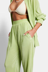 Plisse Wide Leg Trouser - Lime