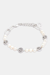 Pearl And Iced Face Motif Bracelet