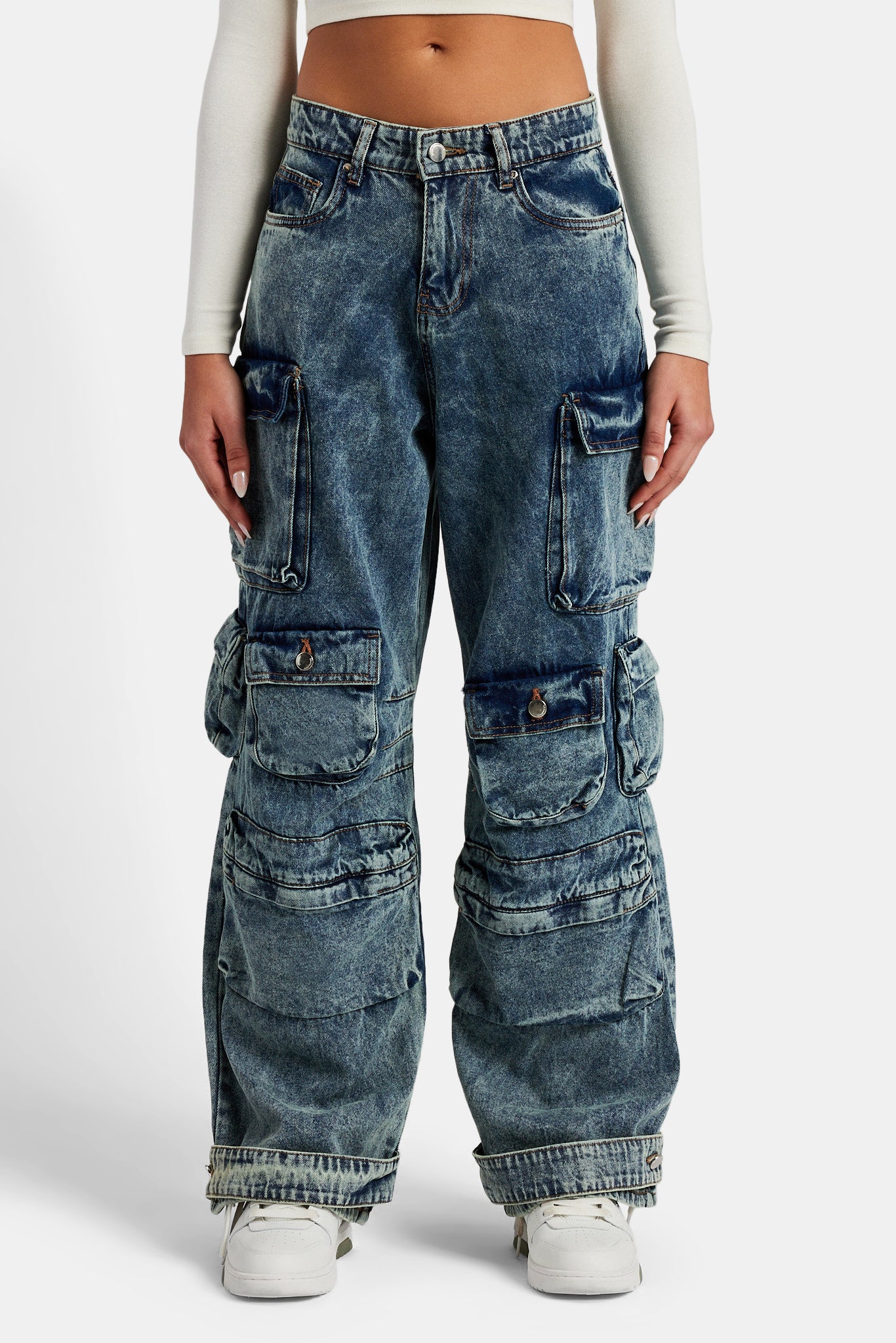 Baggy Cargo Jeans - Blue | Womens Denim | Shop Jeans at CERNUCCI.COM ...