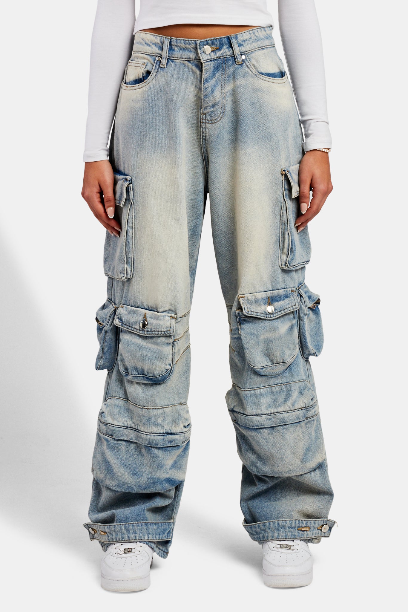 Baggy Cargo Jeans - Bleach Wash | Womens Denim | Shop Jeans at CERNUCCI ...