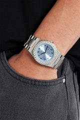 Blue Arabic Dial Iced Bezel Watch