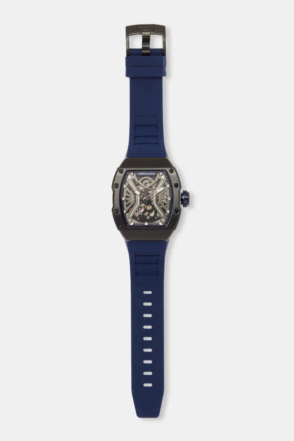 Skeleton Rubber Strap Watch - Navy