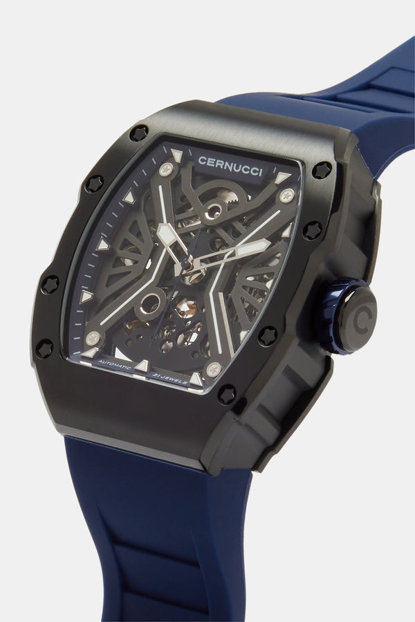 Skeleton Rubber Strap Watch - Navy