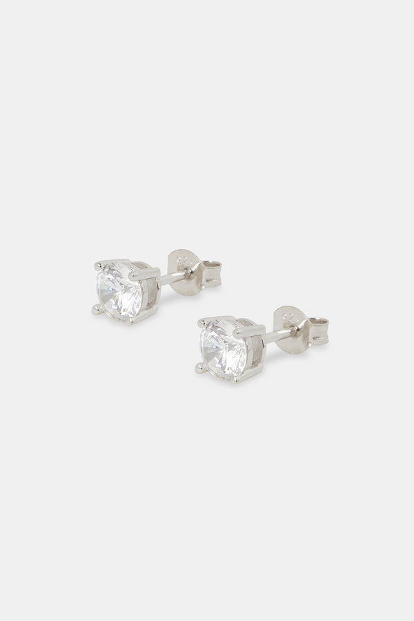 Round Cut Stud Earrings 6mm - Silver