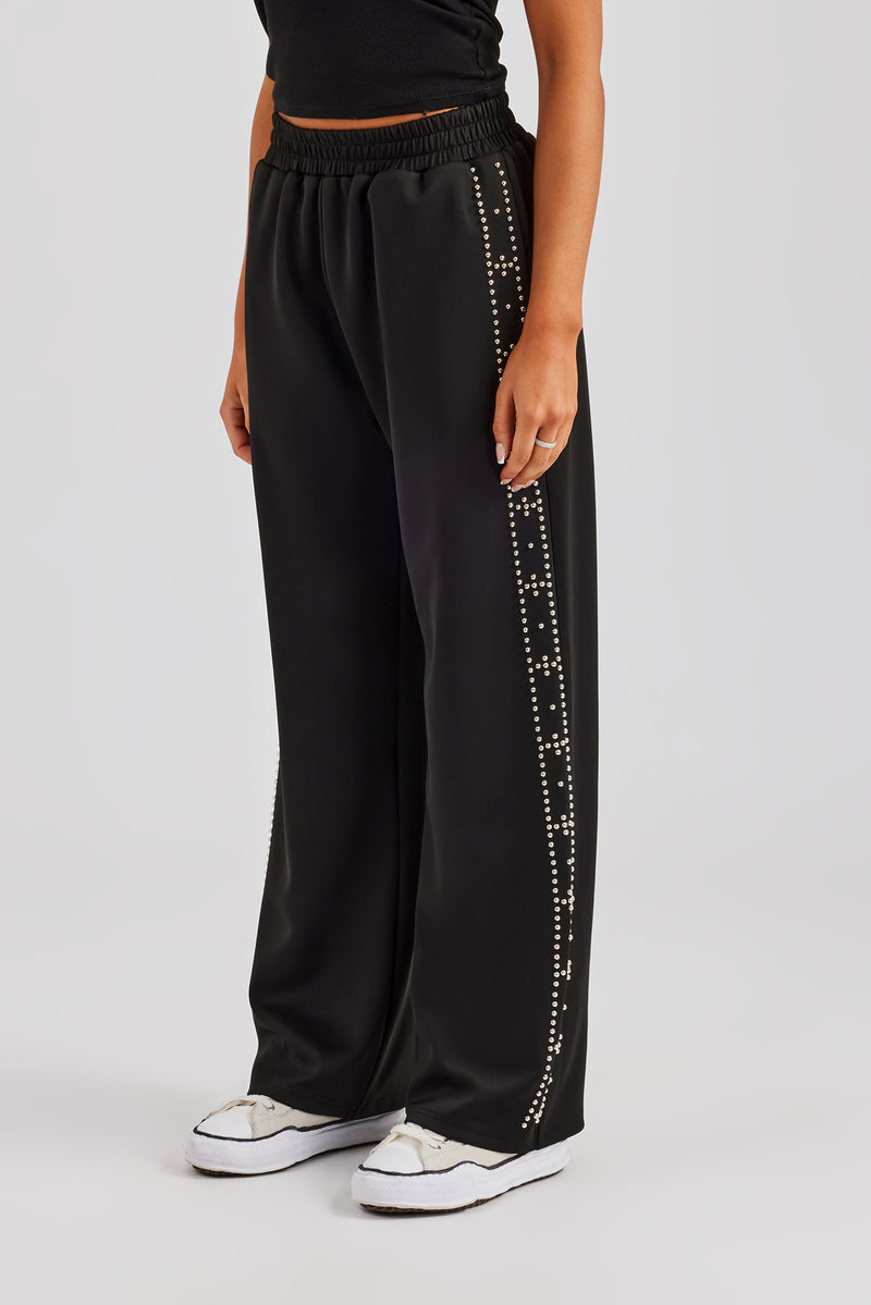 Stud Wide Leg Jogger - Black