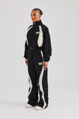 Contrast Panel Nylon Zip Through Tracksuit - Black