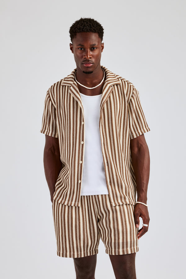 Knitted Contrast Stripe Short - Chocolate