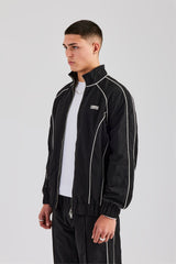 Nylon Piping Zip Through Jacket - Black