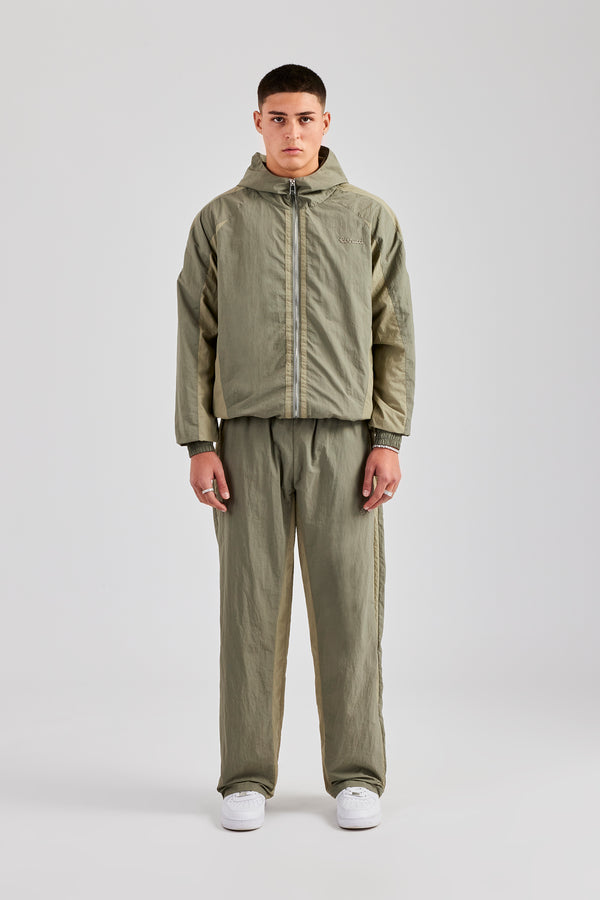 Cernucci Contrast Panel Nylon Tracksuit - Khaki