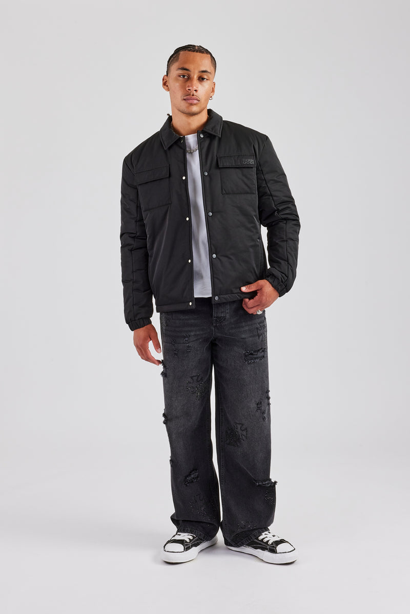 Nylon Padded Harrington Jacket - Black