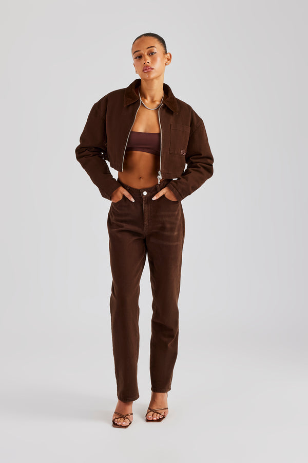 Twill Embroidered Trouser- Chocolate