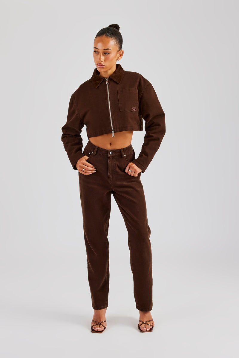 Twill Embroidered Trouser- Chocolate