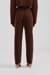 Twill Embroidered Trouser- Chocolate