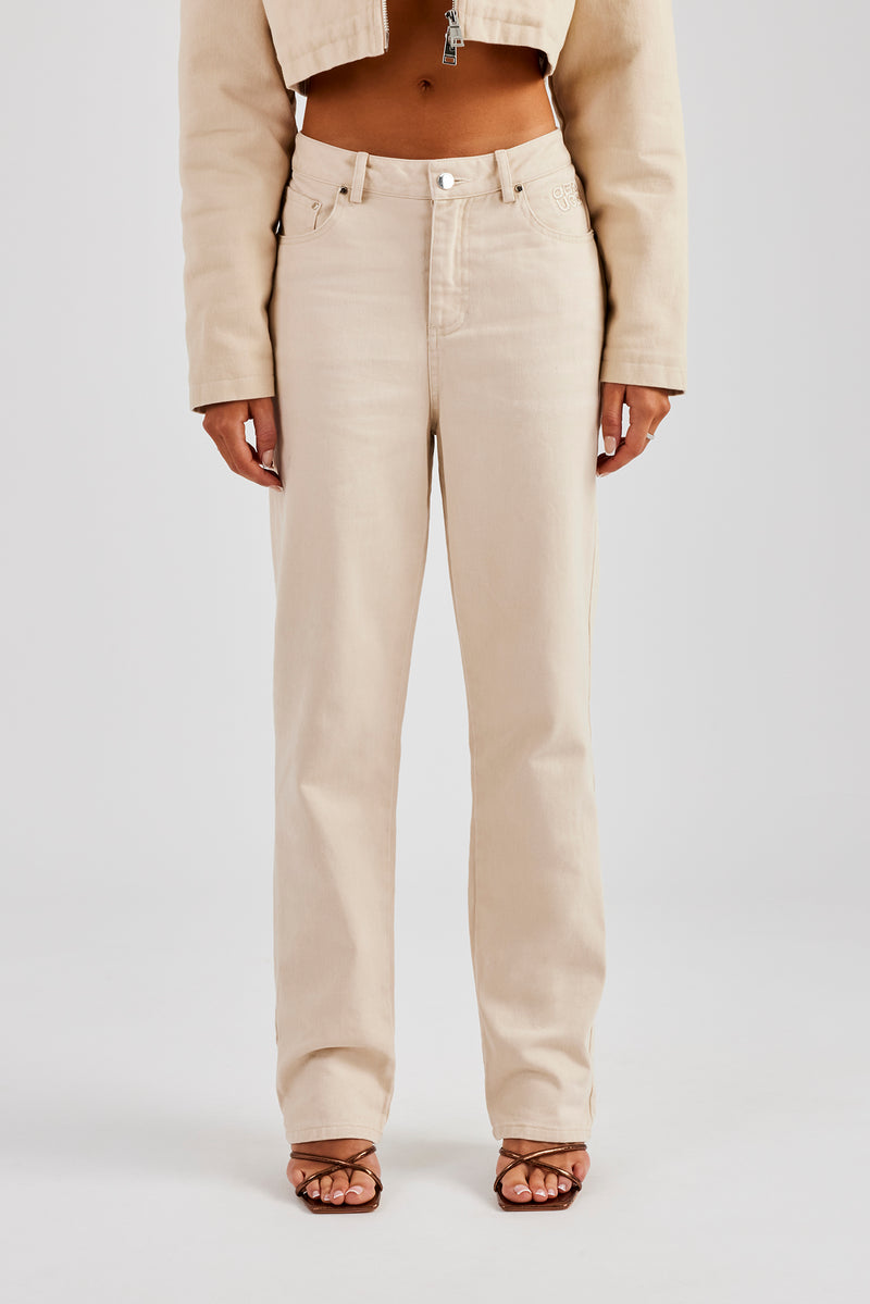 Twill Embroidered Trouser - Stone