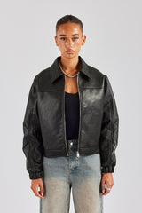 PU Embossed Harrington Jacket - Black