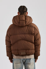 Oversized Hooded Puffer Jacket - Brown