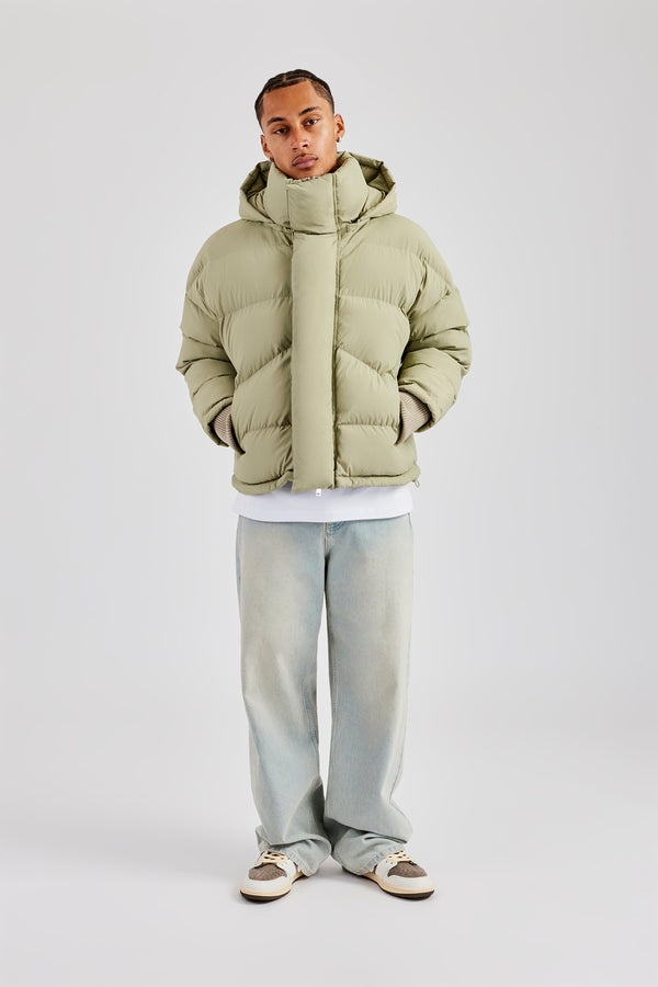 Oversized Hooded Puffer Jacket - Sage