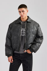 Vintage PU Harrington Jacket - Charcoal