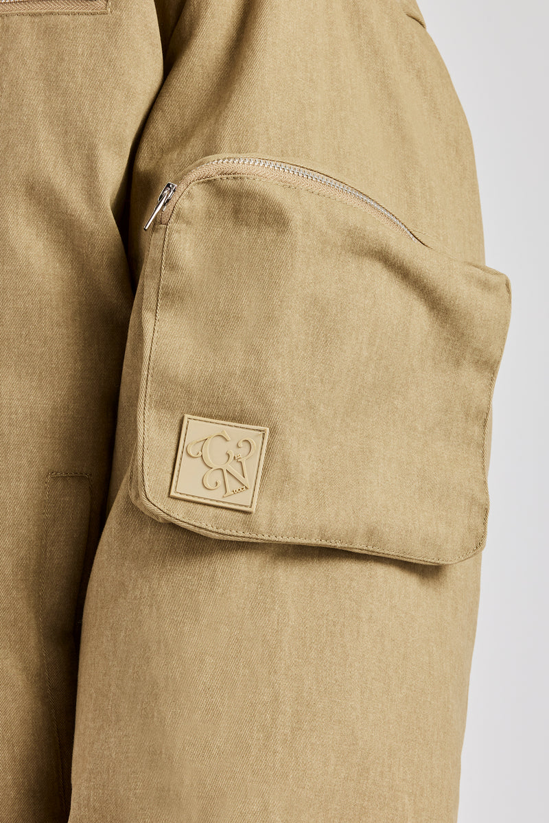 Twill Utility Cargo Bomber Jacket - Taupe