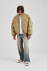 Twill Utility Cargo Bomber Jacket - Taupe