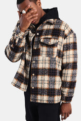 Oversized Brushed Check Overshirt - Beige