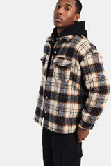 Oversized Brushed Check Overshirt - Beige