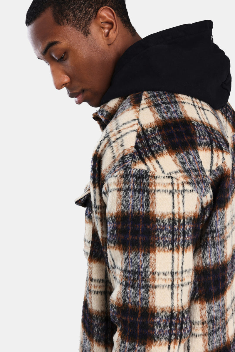 Oversized Brushed Check Overshirt - Beige